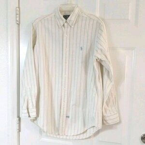 Vtg Ralph Lauren Oxford Shirt Men's 16-34 White Striped Button Down Pony Logo